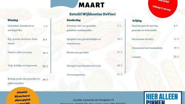De menukaart voor Maart