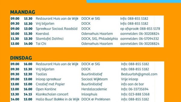 Weekprogramma Huis van de Wijk da Vinci