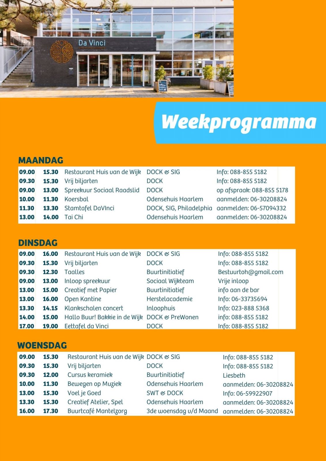 Weekprogramma Huis van de Wijk da Vinci