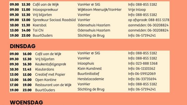 Huis van de Wijk week programma