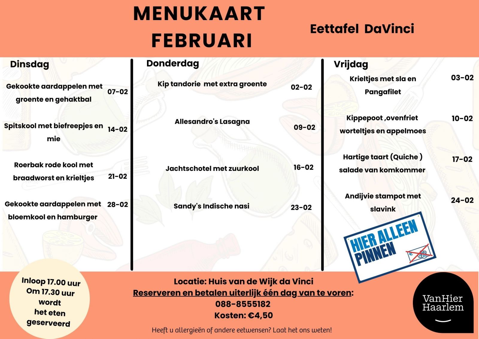 Menu van Februari. Wij verwachten u weer in grote getalen!