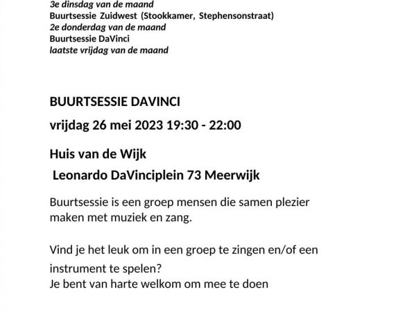 Buurtsessies avonden!