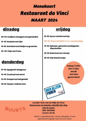 Menukaart voor Maart!