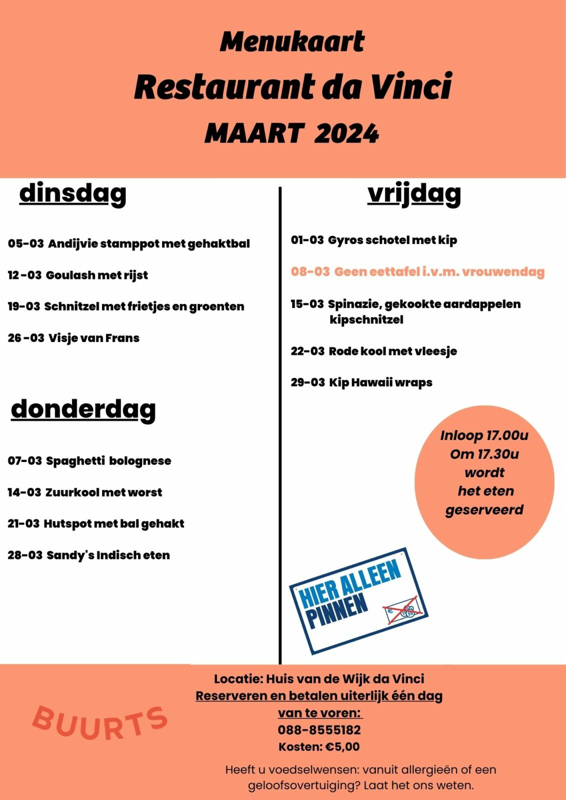 Menukaart voor Maart!